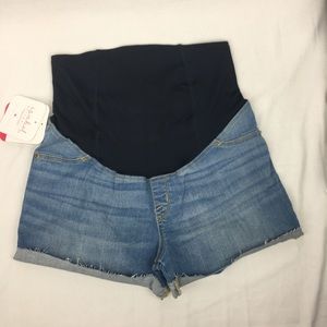 Isabel Maternity Denim Midi Short Crossover Panel